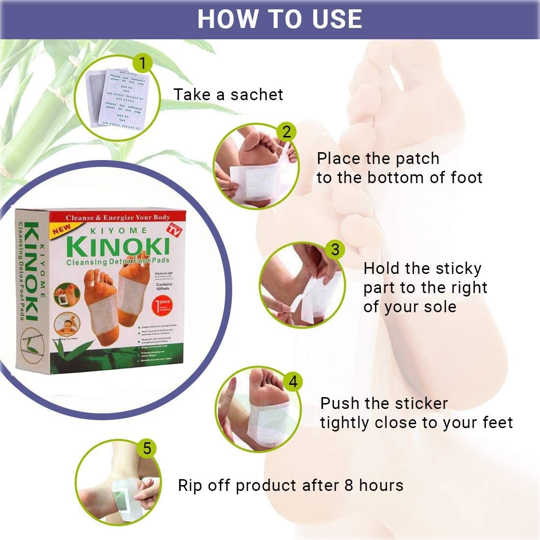 Kinoki Cleansing Detox Foot Patches (10 Pads) – Natural Toxin Removal & Foot Protector